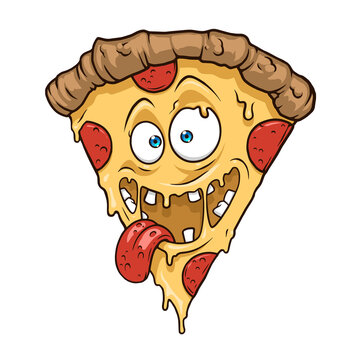 Slice of pizza smile on white background
