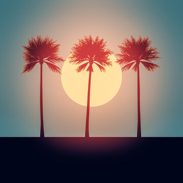 beautiful palm trees sunset background