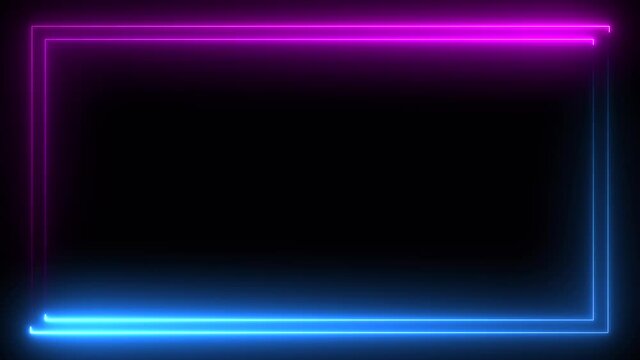 Abstract frame seamless background blue purple spectrum looped animation fluorescent ultraviolet light glowing neon, web neon box pattern LED screens projection technology.