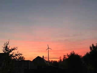 wind turbine sunset