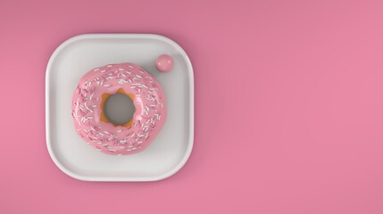 Donut on a square plate, food, gastronomy theme on social media, Instagram account promotion