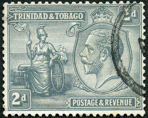 Fototapeta na wymiar TRINIDAD AND TOBAGO - 1922: shows Britannia and King George V, 1922