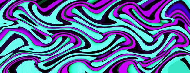 Multicolor glowing twisted lines on black background. Shiny neon fractal. Abstract psychedelic 3D illustration	
