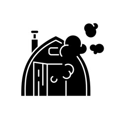 Finnish sauna black glyph icon. Traditional bathhouse, russian banya. Finland national culture silhouette symbol on white space. Small house for taking steam baths vector isolated illustration