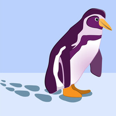Vector Illustration of violet penguin on blue background