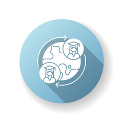 Obraz premium Exchange program blue flat design long shadow glyph icon. International students swap. Opportunity for studying in foreign university. Education abroad. Silhouette RGB color illustration