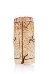 Wine cork close up isolated on white background