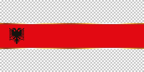 gold ribbon banner with flag of Albania on transparent background