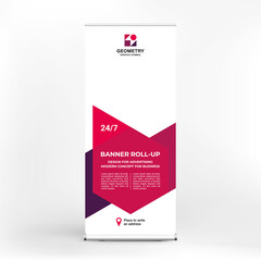 Banner design, roll-up stand for advertising, conferences, seminars, poster template for placing photos and text. Creative background for presentation	
