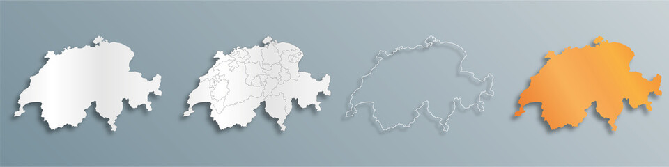 set of vector maps of Switzerland with shadow 