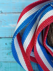 Towing rope in white, blue and red.