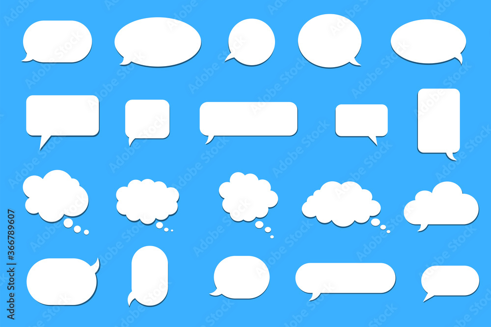 Aufkleber empty white speech bubbles. place for text. different shape stickers. comment or thought bubbles.