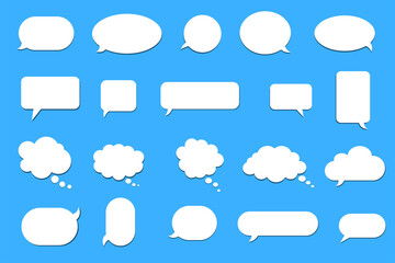 Empty white speech bubbles. Place for text. Different shape stickers. Comment or thought bubbles.