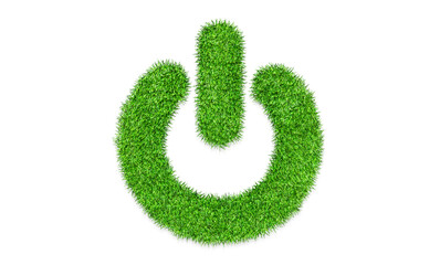 Ecology and Environment Concept : Green grass start button symbol isolated on white background. (Clipping path)