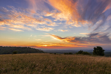 Sunset over Beacon Hill on the North Wesssex Downs south east England in July on the border of Hampshire and Berkshire