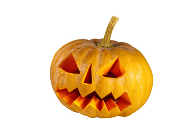 Spooky Halloween pumpkin jack-o-lantern isolated on a white background