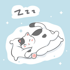 A cat taking a nap, Cute cat sleeping on pillow illustration. cat mascot cartoon character. animal isolated