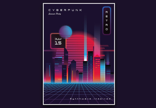 Cyberpunk Summer Party Poster Layout