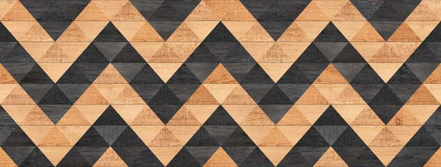 Black and brown seamless parquet floor with geometric pattern. Wood texture background.  