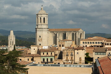 Basilica de Sant Feliu and Cathedral of Saint Mary of Girona,Catalonia,Spain,Europe
