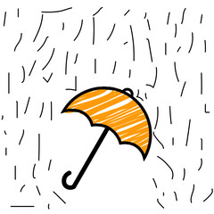 cartoon stickman: rainy season,rain,monsoon,protection,umbrella,business concept,doodle art.Vector Illustration