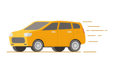 Service of fast delivery of goods. Yellow car hatchback.Vector illustration.