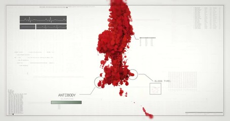 Incoming blood is analyzed in a HUD interface. Virus infestation, antibody check, blood type determination and medical examination - Powered by Adobe