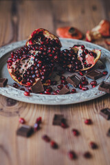pomegranate on a silver plate