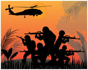 silhouette Soldiers fighting in war vector design
