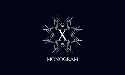 Creative monogram design with letter X on a black background. Sample logo for antiques, restaurant, cafe, boutique, hotel, heraldry and jewelry.