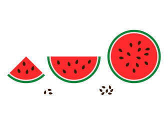 Juicy watermelon slices. Red watermelon with seeds. Vector on white background