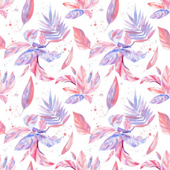Fototapeta na wymiar Tropical Seamless patterns from palm leaves on a white background. Watercolor drawings