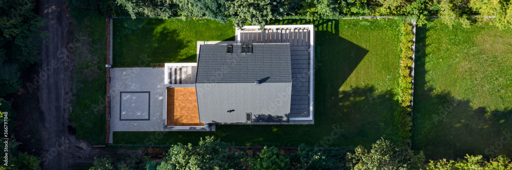 Wall mural Drone view on elegant house, panorama