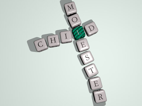 crosswords of child molester arranged by cubic letters on a mirror floor, concept meaning and presentation. girl and cute