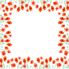 Watercolor frame of red poppies