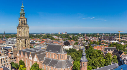 Historic Martini church tower dominating the skyline of Groningen, Netherlands