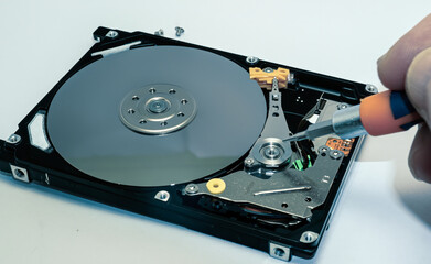 Hard disk isolated on a white background. Computer HDD Hard Disk Drive. Computer Storage Memory