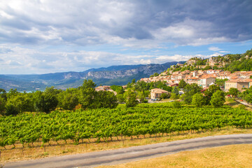 Aiguines village next to Verdon Gorge (Gorges du Verdon) in the Provence-Alpes-Côte d'Azur region...