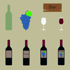 Red wine set on a beige background