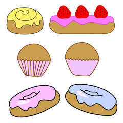 Set of cakes on a white background