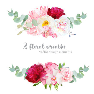 Floral mix wreath vector design set.