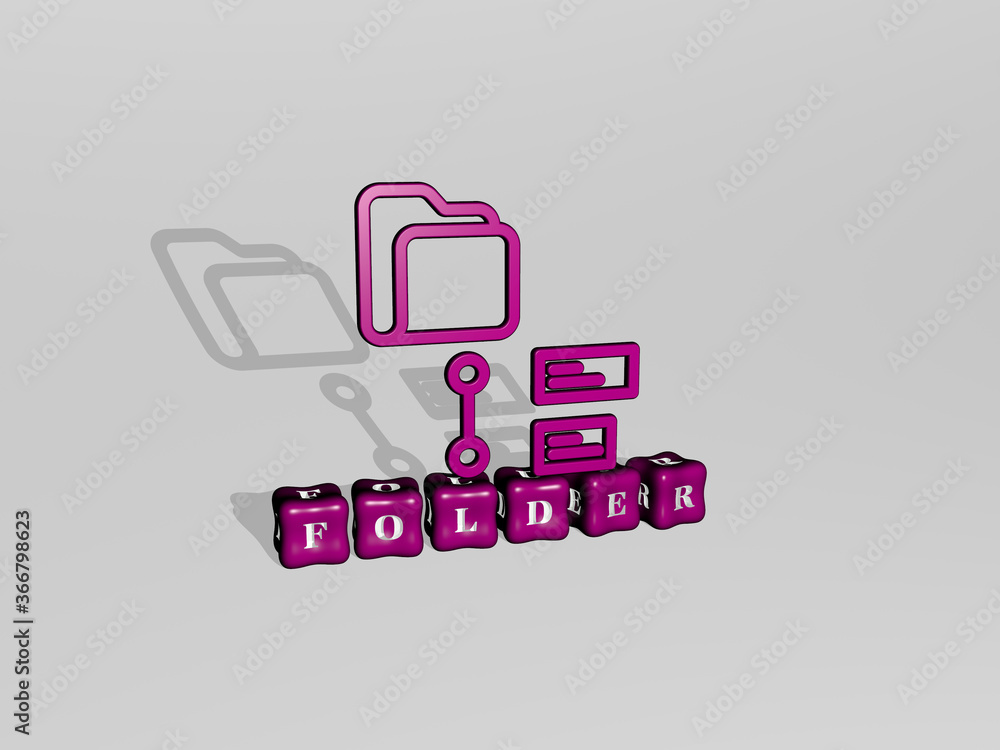 Fototapete 3d illustration of folder graphics and text made by metallic dice letters for the related meanings o