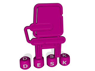 Fototapeta premium 3D graphical image of DESK vertically along with text built by metallic cubic letters from the top perspective, excellent for the concept presentation and slideshows. business and background
