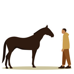 
Male character next to a horse on a white background