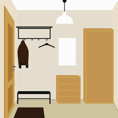 Entrance hall with door, wardrobes, mirror and clothes hanger