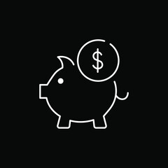 Piggy bank line icon, savings on the black background.