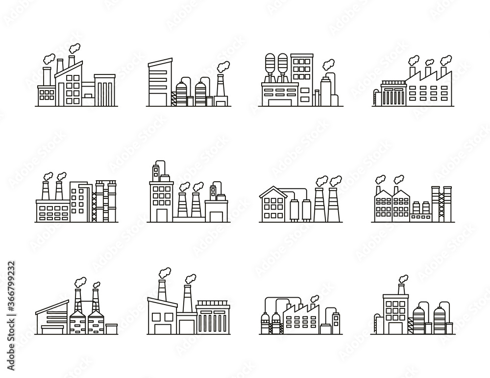 Poster bundle of industry factory set icons