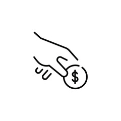 Fototapeta premium Hand holds a coin line icon.