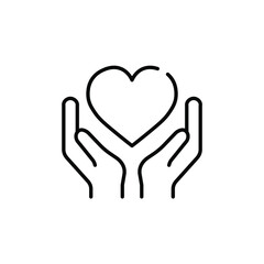 Hands hold a heart line icon.
