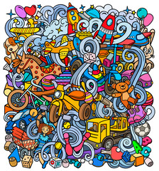 Cartoon doodles hand drawn kids toys illustration